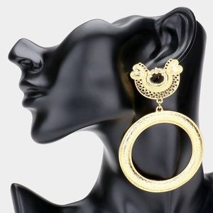 Gold Hoop Double Heart Point Metal Pierced Statement Fashion Earrings